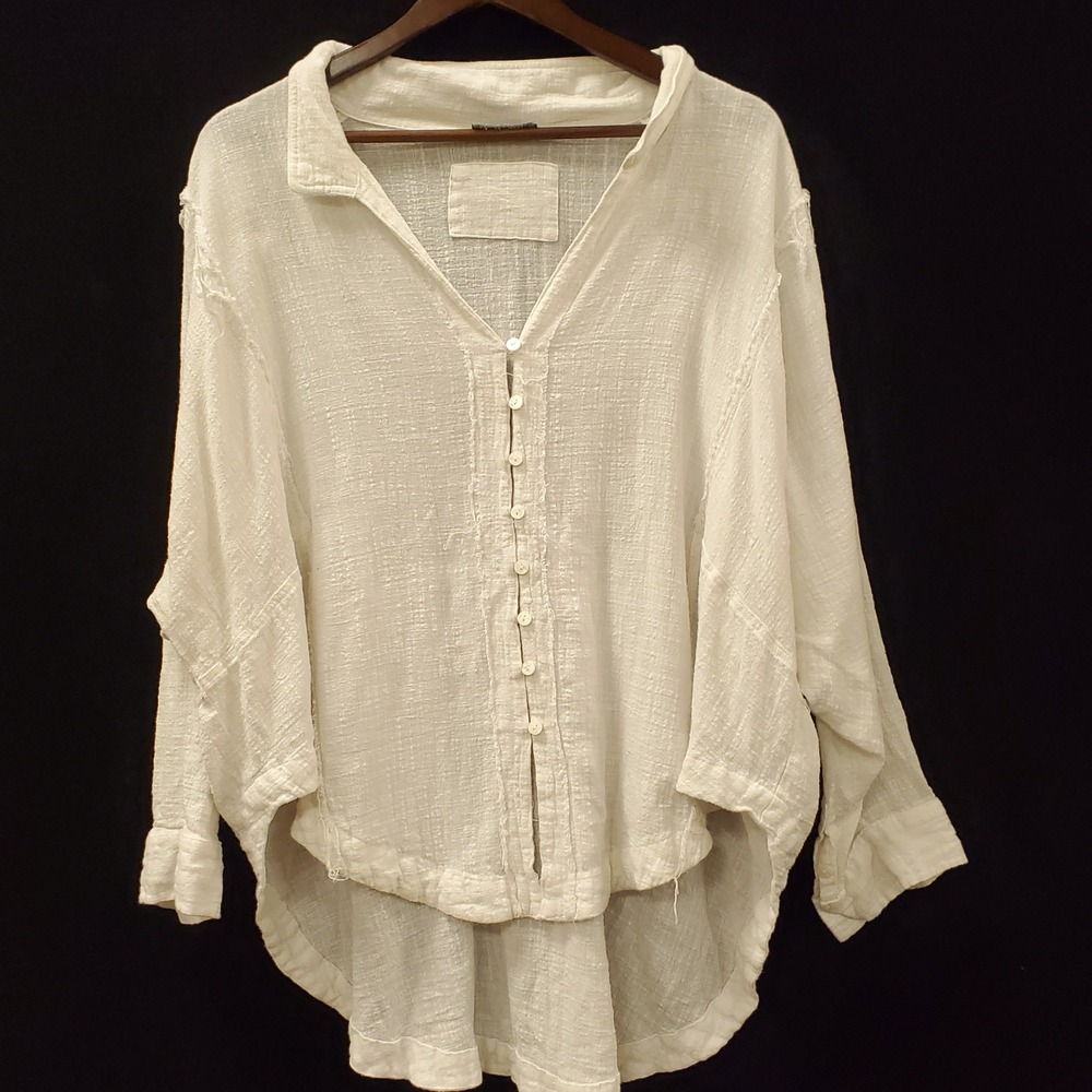 Sweet Lovely By Jen Womens Relaxed Button Shirt Size 3XL White Boho Distressed